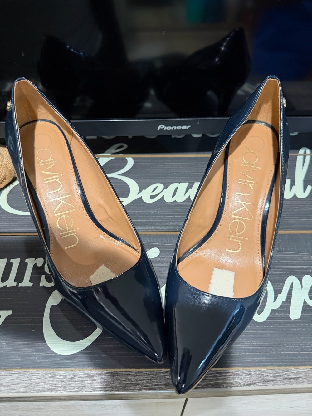 Calvin Klein Women's Navy Patent Pointed Toe Pumps